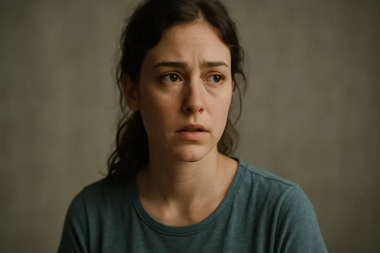 Subject gazing just beside the camera with soft tension.