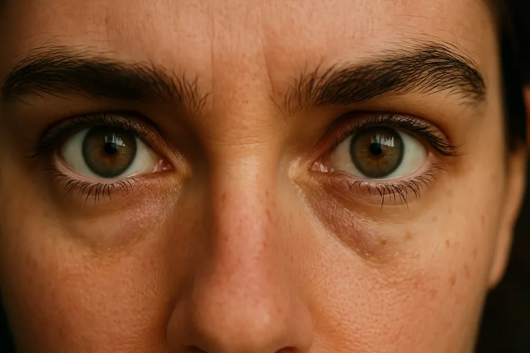 Extreme close-up of expressive eyes looking into the camera.