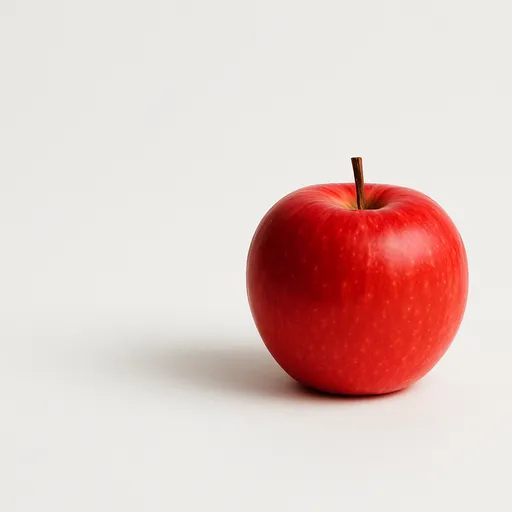 A single vibrant red apple centered on a stark white background, creating a strong contrast and color focus.