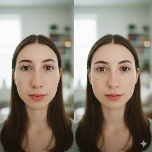 Side-by-side portrait comparison showing a 24mm wide-angle with stretched facial proportions versus an 85mm portrait lens with natural, flattering features.