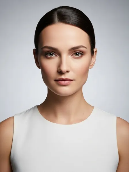 large diffused key light wraps the face with smooth shadow transitions, flattering skin, and bright catchlights.